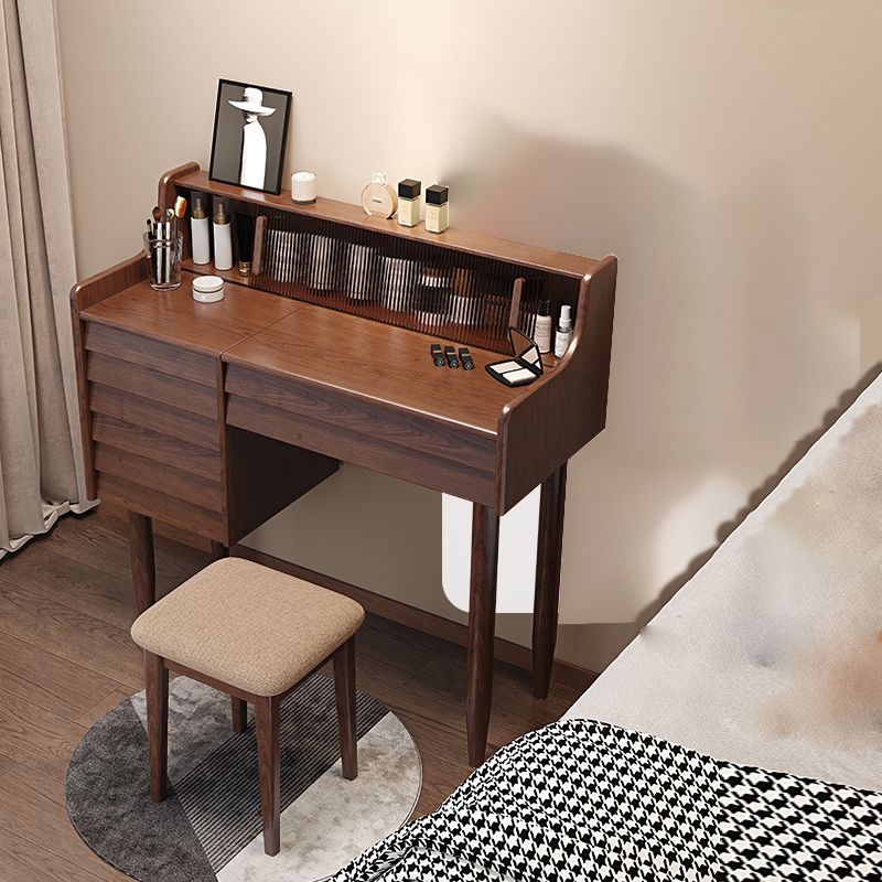 Tavolo da vanità tradizionale per il trucco in legno con sgabello per camera da letto
