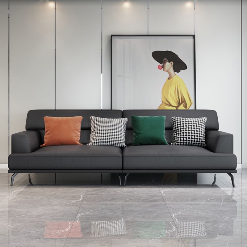 ステイン耐性のある定常フェイクレザーリビングルームスクエアアーム標準ダークグレーソファー