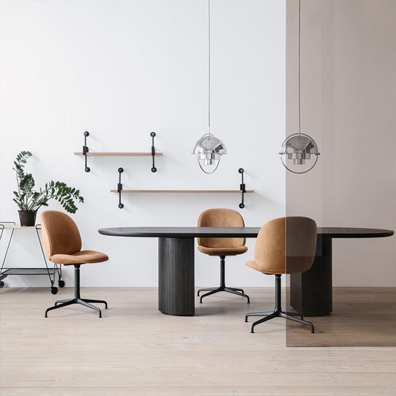 Mesa de comedor de madera maciza ovalada muebles negros modernos con doble pedestal para apartamento