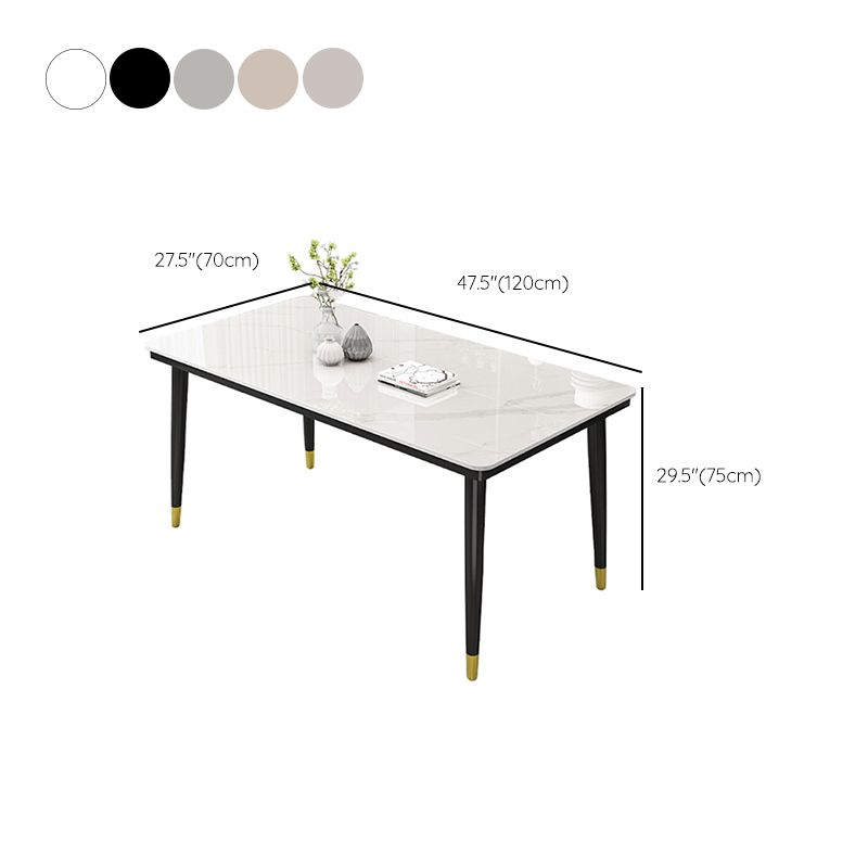 Rectangle Stone Top Dining Table Glam Style Kitchen Dining Table with Metal Legs