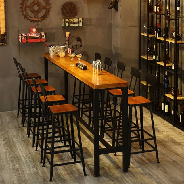 Brown Modern Style Bar Table in Metal and Wood Indoor Bar Counter Clearhalo 'Bar Furniture' 'Bar Tables' 'bar_tables' 'furn' 'furn_bar_tables' 'Furniture' 'furniture_bar_tables' 'Kitchen & Dining Furniture' 1200x1200_538eb5ca-baf4-4ca7-8e41-21565911bcc6