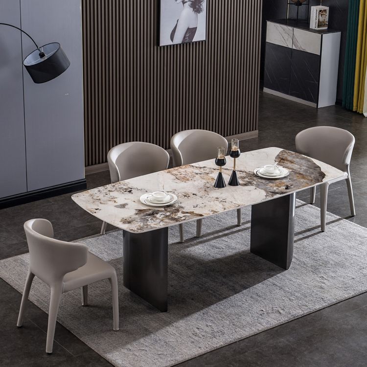 Tavolo in pietra sinterizzato per il ristorante tavolo da pranzo industriale industriale con doppio piedistallo