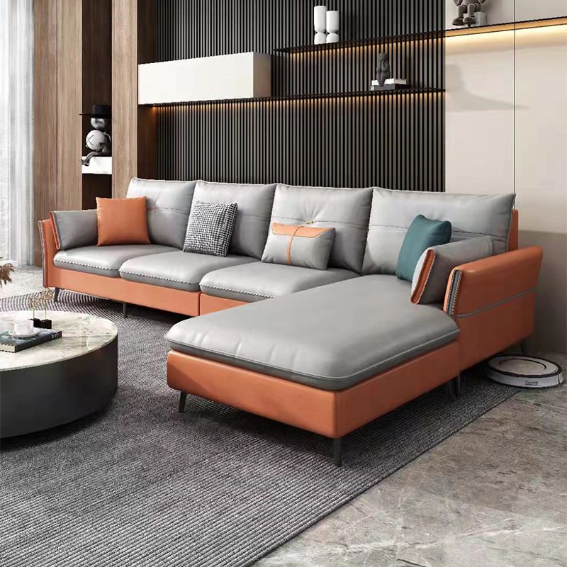 Bras évasé tufted 5 places sectionnel en cuir en cuir pour le salon