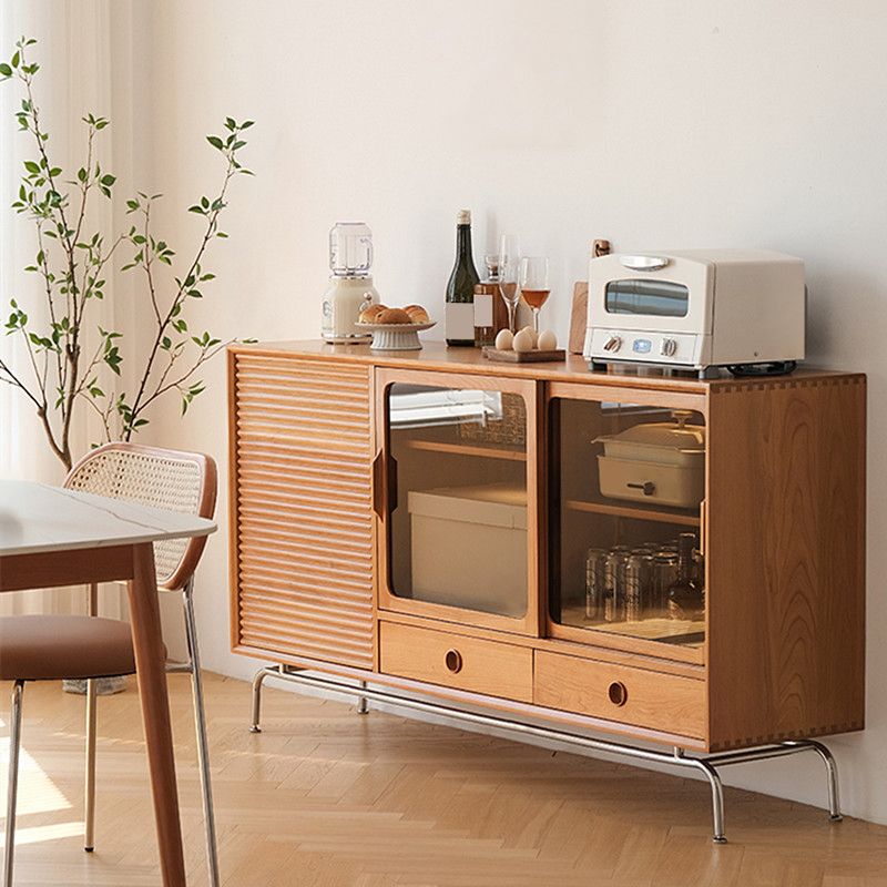 Moderno moderno mobile sideboard server in legno solido marrone con 2-disegno