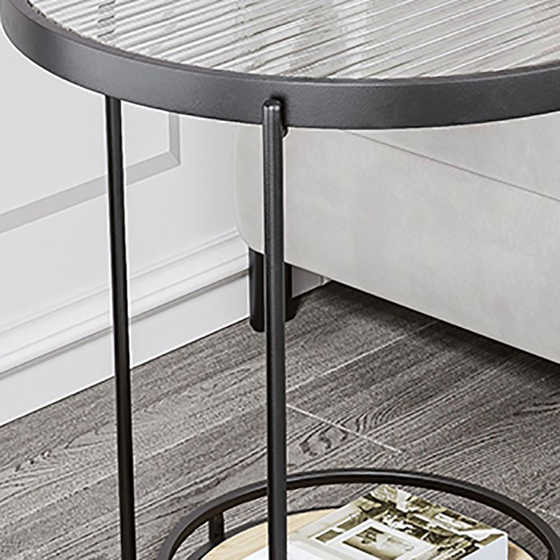23.6" Tall Round Glass Top Side Table Iron Frame Base End Table with Shelf Clearhalo 'Coffee & Accent Tables' 'End & Side Tables' 'end_side_tables' 'furn' 'furn_end_side_tables' 'Furniture' 'Living Room Furniture' 1200x1200_5394a3f6-29d9-4424-bbdb-832fdd9514f0