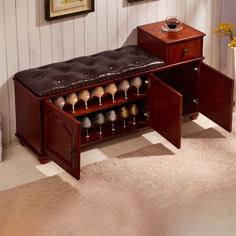 Traditional Entryway Bench Solid Wood Bench with Upholstered , 13.65 Inch W Clearhalo 'Benches' 'Chairs & Seating' 'furn' 'furn_benches' 'Furniture' 'Living Room Furniture' 1200x1200_5396b9db-a7e7-4279-989e-3aca48eb285e