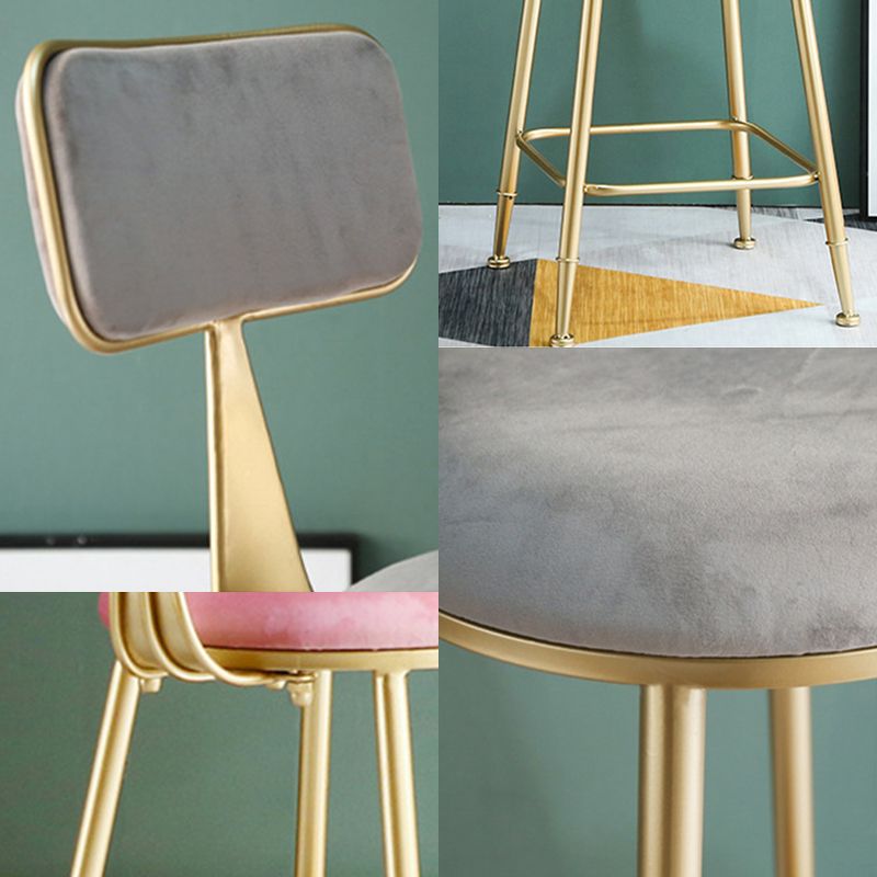 Glam Counter Round Bar Stool Armless Velvet Bar Stool with Iron Base and Footrest Clearhalo 'Bar Furniture' 'Bar Stools' 'bar_stools' 'furn' 'furn_bar_stools' 'furniture_bar_stools' 'Kitchen & Dining Furniture' 'kitchen&dining_furn' 'kitchen' 'kitchen_furn' Furniture' 1200x1200_539f1717-7f35-407a-a2eb-03c1e56dc529