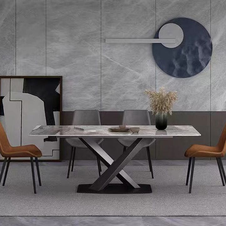 Metal Traditional Luxury Rectangle Dining Table Sintered Stone Top Indoor Table with Pedestal Base Clearhalo ' dining_table' 'Dining Tables & Seating' 'Dining Tables' 'furn' 'furn_dining_table' 'Furniture' 'furniture_dining_table' 'Kitchen & Dining Furniture' 'kitchen&dining_furn' 'kitchen' 'kitchen_dining_table' 1200x1200_539f3c9b-5326-48de-a0d8-76276f6e7132