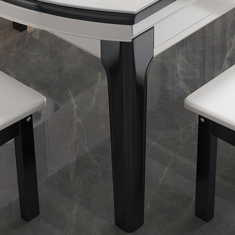 Modern Round Expandable Retractable Stone Top Dining Table with Black Wood Base Clearhalo 'Dining Tables & Seating' 'Dining Tables' 'dining_table' 'furn' 'furn_dining_table' 'Furniture' 'Kitchen & Dining Furniture' 1200x1200_53a6f383-75af-4760-9689-bbb0a097ee98
