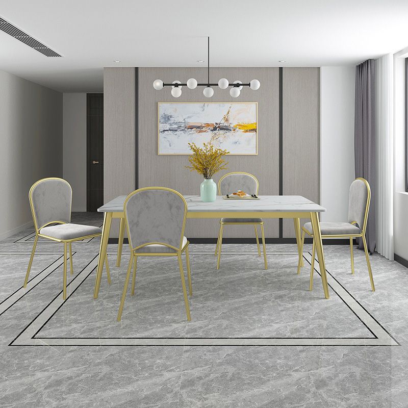 Rectangle 4 Legs Dining Table Glam Style Stone Table for Kitchen