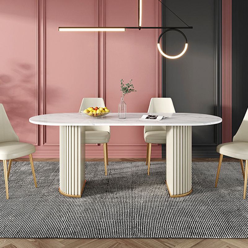White Stone Top Dining Table Modern Oval Dining Table with Sled Base Clearhalo 'Dining Tables & Seating' 'Dining Tables' 'dining_table' 'Furniture' 'furniture_dining_table' 'Kitchen & Dining Furniture' 'kitchen' 'kitchen_dining_table' 1200x1200_53abff26-ae31-4992-b702-81090fee3b9e