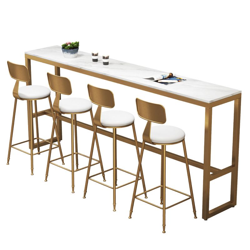 Mesa de bar moderna con altura, mesa de bistró con tapa de mármol sintético blanco y base dorada