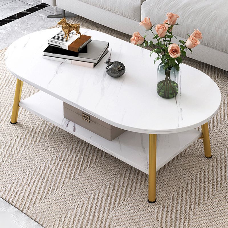 Modern Style Round/oval Wood-paneled 3/4 Leg Base with Storage Rack Coffee Table