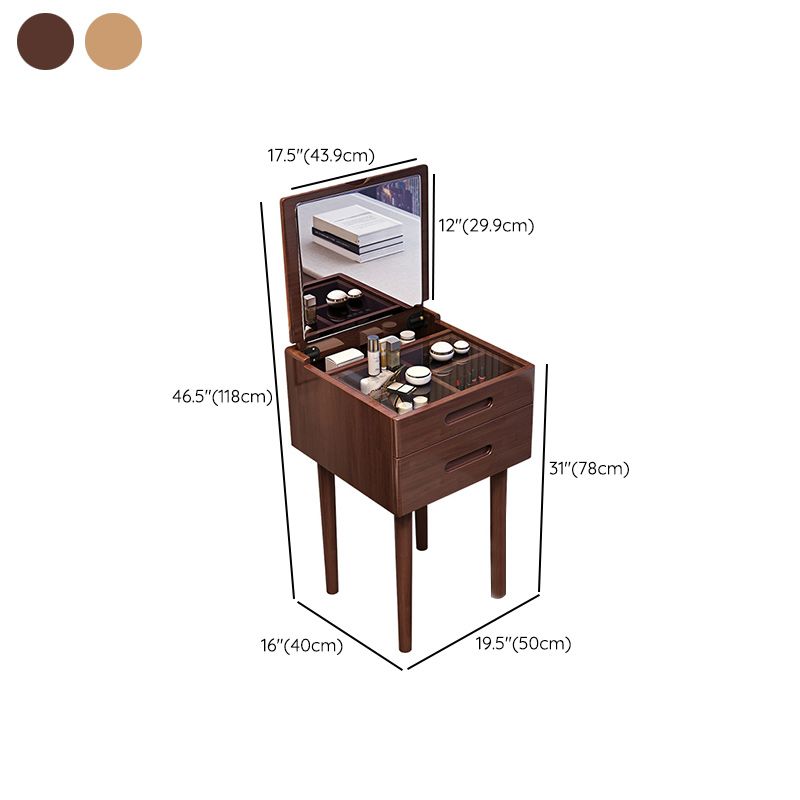 Consejo de tocador de tocador de maquillaje de madera maciza contemporánea con 2 cajones