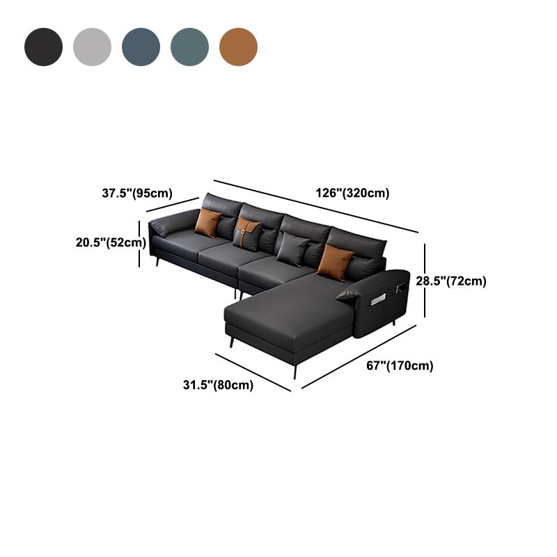 Contemporary Sectional with 4 Pillows Back and Storage Pillow Top Arm Clearhalo 'furn' 'furn_sectionals' 'Furniture' 'Living Room Furniture' 'Sectionals' 1200x1200_53c2e18e-b58f-4473-aa62-3f869f2ffaab