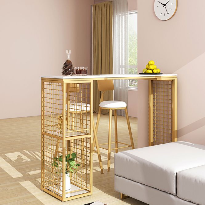 Marble Bar Stool Table with Rectangle Table Top Double Pedestal Table, Only Table Clearhalo 'Bar Furniture' 'Bar Tables' 'bar_tables' 'furn' 'furn_bar_tables' 'Furniture' 'furniture_bar_tables' 'Kitchen & Dining Furniture' 1200x1200_53c3e980-ad46-40d8-867a-e2954dadba9c