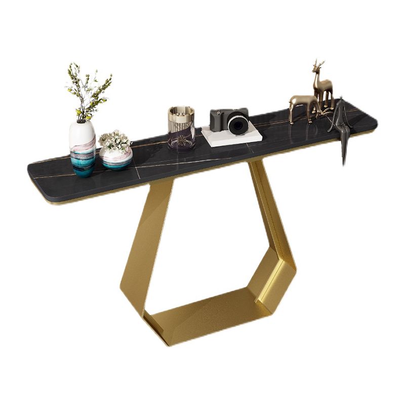 Tavolo accento superiore rettangolo in stile glam con base di ferro e top in pietra