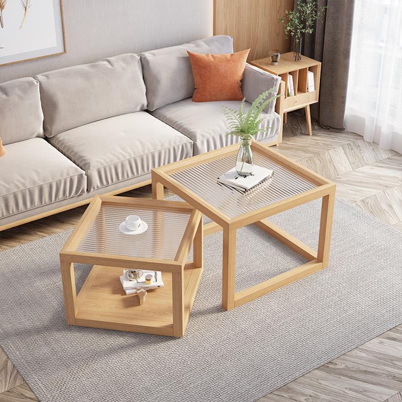 Contemporary Rectangle Coffee Table with Glass Top and Pine Wood Base Clearhalo 'Coffee & Accent Tables' 'Coffee Tables' 'coffee_tables' 'furn' 'furn_coffee_tables' 'Furniture' 'Living Room Furniture' 1200x1200_53c9ab56-862b-4f03-9934-e8329a51aa63