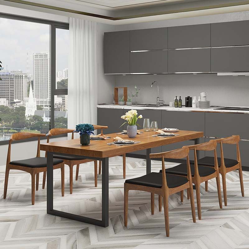Brown Dinette Table with Metal Frame Industrial Solid Wood Top Dining Table Clearhalo 'Dining Tables & Seating' 'Dining Tables' 'dining_table' 'furn' 'furn_dining_table' 'Furniture' 'Kitchen & Dining Furniture' 1200x1200_53cc479d-1b35-4bda-a2fc-751597834440