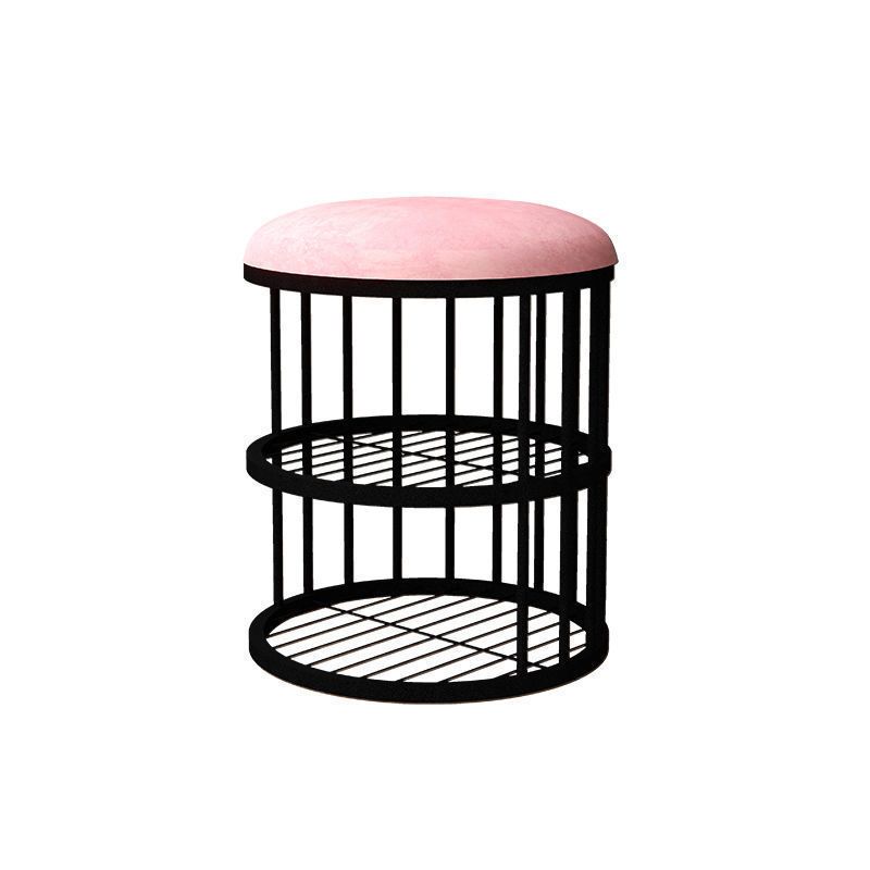 Industrial Cylinder Shape Ottoman Plain Velvet Metal Frame Shelved Storage Pouf Clearhalo 'furn' 'furn_ottomans_poufs' 'Furniture' 'Living Room Furniture' 'Ottomans & Poufs' 'ottomans_poufs' 1200x1200_53cddaf3-ac31-4f73-bc71-e657a066f6a1