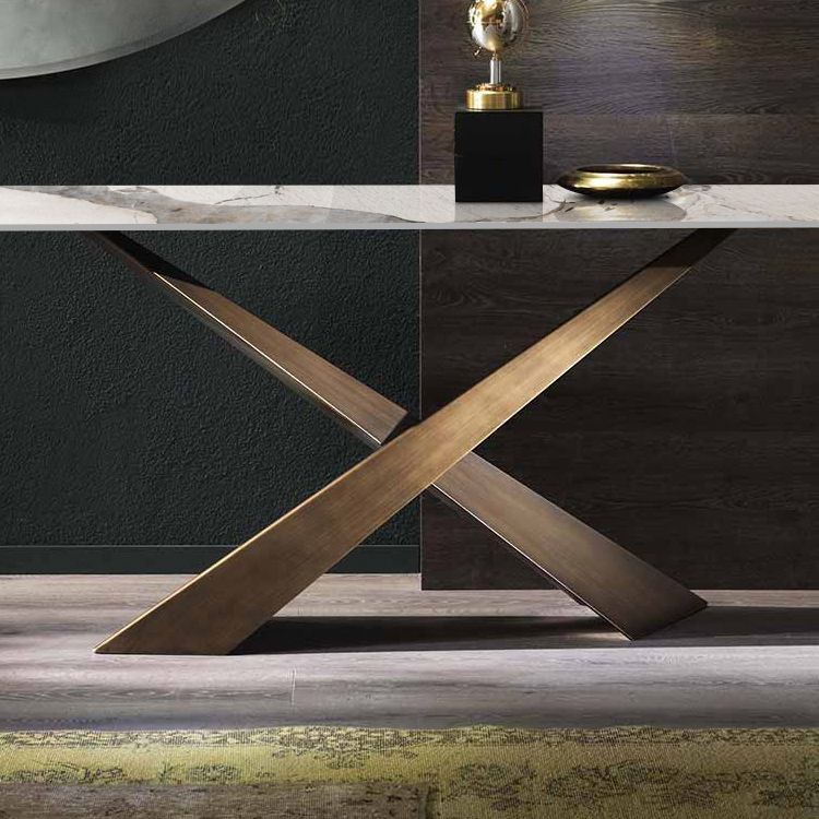 16 inch Wide Modern Accent Table Rectangle Shape Stone Console Table for Hall