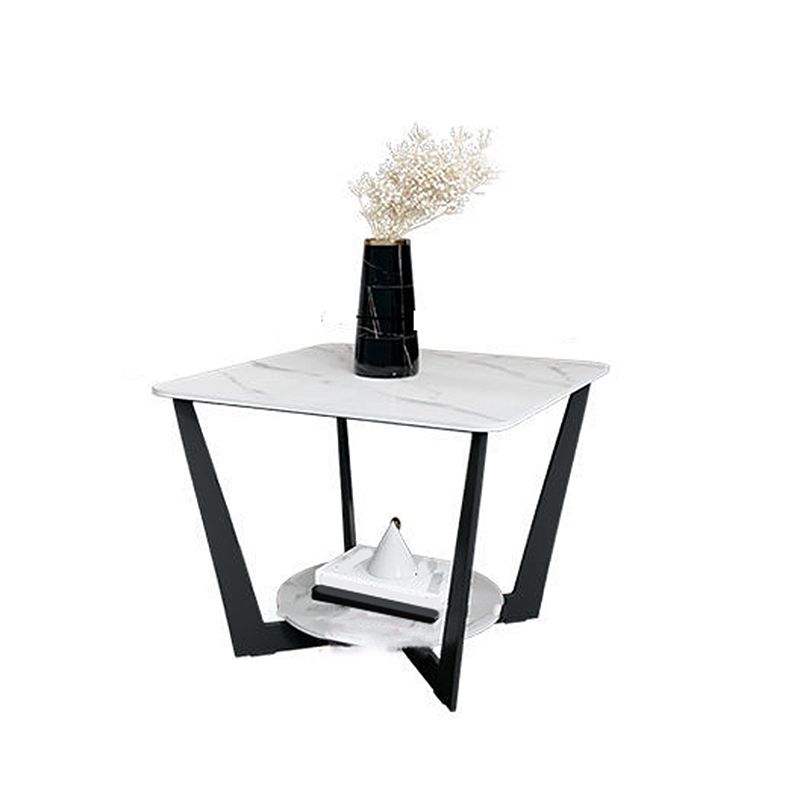 Moderne stijl metalen ijzeren zwarte basisplaat top met opbergrek ronde zijtafel