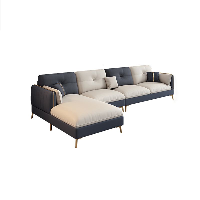 Beige Contemporary Faux Leather Sofa with Recessed Arm 30.7" Clearhalo 'furn' 'furn_sectionals' 'Furniture' 'furniture_sectionals' 'kitchen' 'kitchen_sectionals' 'Living Room Furniture' 'Sectionals' 1200x1200_53d5aadd-fabc-4605-b4fd-1914e583a810