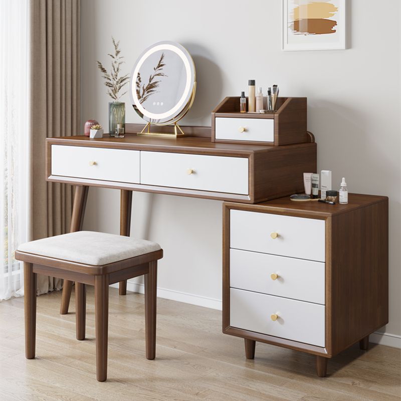 ScandinavianSolid Wood Table Makeup Vanity with Mirror and Drawers