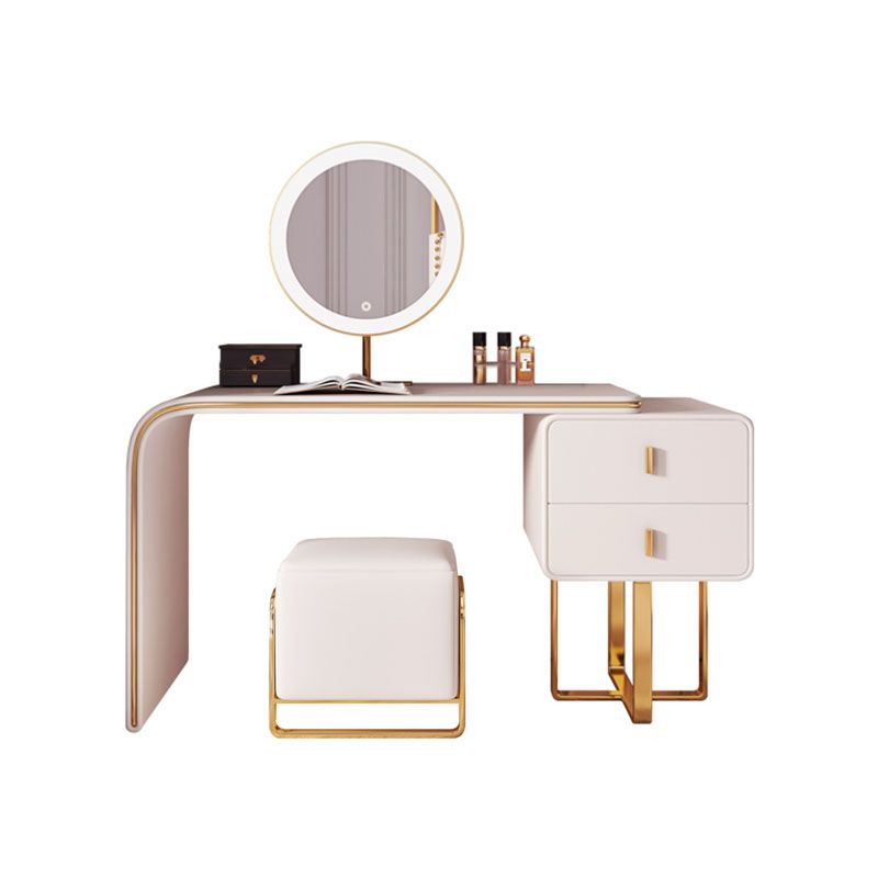 2-Drawer Glam Makeup Vanity Set Faux Leather Vanity Dressing Table