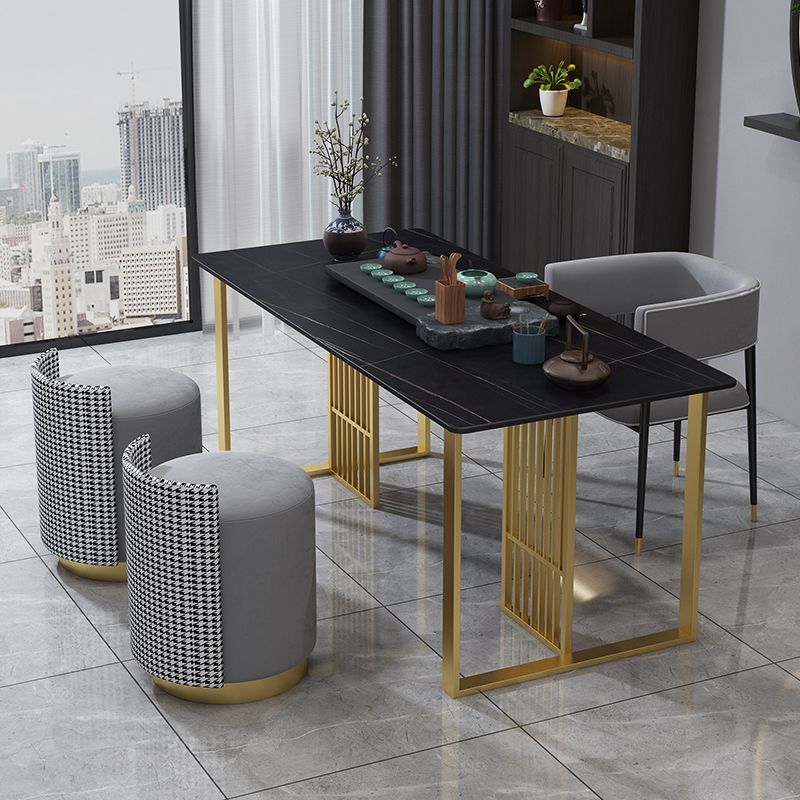 Glam Stone Dining Table Rectangle Iron Table with Golden Double Pedestal Table Clearhalo 'Dining Tables & Seating' 'Dining Tables' 'dining_table' 'furn' 'furn_dining_table' 'Furniture' 'furniture_dining_table' 'Kitchen & Dining Furniture' 'kitchen' 'kitchen_dining_table' 1200x1200_53d9b7f9-526c-4f7b-892a-209e15a6d18e