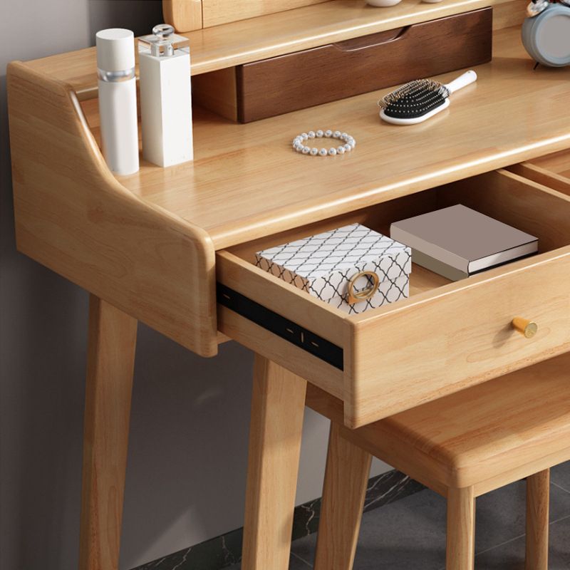 Mirror Makeup Vanity Desk Furniture W/ 2 Drawer Natural Vanity Clearhalo 'Bedroom Furniture' 'furn' 'furn_makeup_vanities' 'Furniture' 'Makeup Vanities' 'makeup_vanities' 1200x1200_53e6d1fa-e304-4d3c-9e36-1b0fa6eb28a3