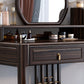 Solid Wood Vanity Set with Stool Set Brown Dresser with 3-Drawer and Mirror