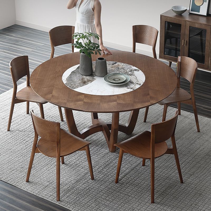 Meubles de plateau à manger en bois massif marron avec base de piédestal pour la maison