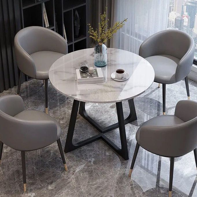 Mesa de comedor de piedra sinterizada mesa redonda de lujo tradicional con marco de oro