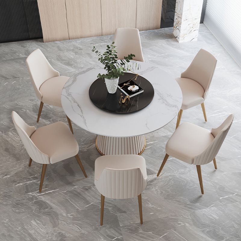 Glam 1/4/7 Pieces Round Dinette Set White Sintered Stone Dining Table Set with Turntable Clearhalo 'Dining Room Sets' 'Dining Tables & Seating' 'dining_room_set' 'furn' 'furn_dining_room_set' 'Furniture' 'furniture_dining_room_set' 'Kitchen & Dining Furniture' 1200x1200_53ea3f04-4429-4df5-9a14-fabfc35a3583