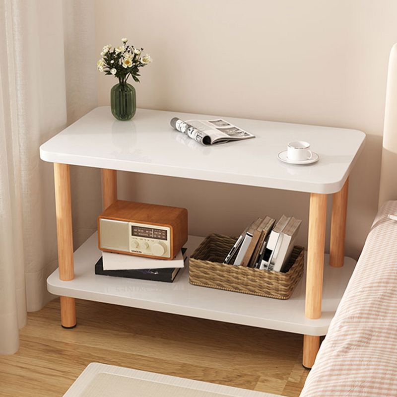 Modern Rectangular Corner Table Double Tier Wood Side End Table