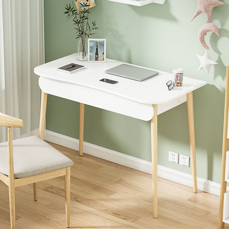 Modern White and Brown Office Desk Parsons Wooden Curved Writing Desk for Bedroom Clearhalo 'furn' 'furn_office_desk' 'Furniture' 'Office Desks' 'Office Furniture' 'office_desk' 1200x1200_53f22afc-eab1-4aad-90fa-c2be816b0f7c