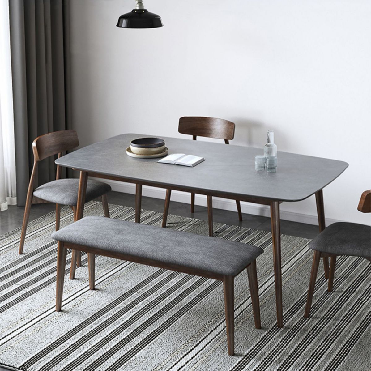 Rectangle Stone Top Dining Table Mid-Century Modern Dining Table with 4 Legs Clearhalo 'Dining Tables & Seating' 'Dining Tables' 'dining_table' 'furn' 'furn_dining_table' 'Furniture' 'furniture_dining_table' 'Kitchen & Dining Furniture' 'kitchen' 'kitchen_dining_table' 1200x1200_53f3340c-ba8f-408e-8dc6-f6658f5b576f