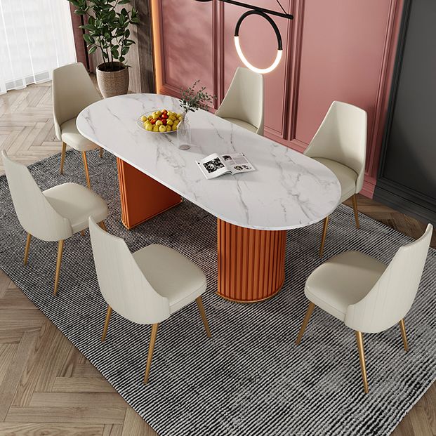 Modern Sintered Stone Oval Table Dining Table with White/Orange Double Pedestal Clearhalo ' dining_table' 'Dining Tables & Seating' 'Dining Tables' 'Furniture' 'furniture_dining_table' 'Kitchen & Dining Furniture' 'kitchen&dining_furn' 'kitchen' 'kitchen_dining_table' 1200x1200_53f7ed00-ae86-4acf-9d80-1c8b1ec64fb3