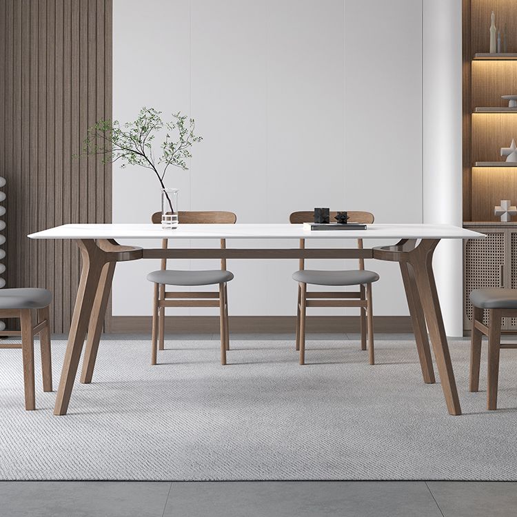 Tavolo bianco in pietra sinterizzato Tavolo da ristorante moderno con base in legno e 4 gambe