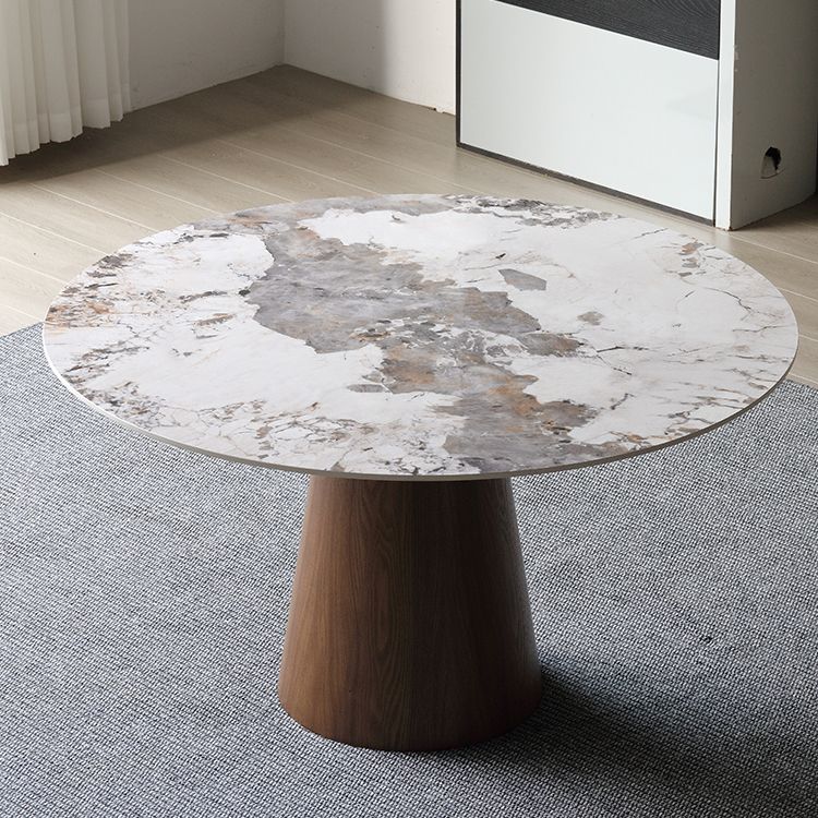 Stone Top Dining Table Modern Round Dining Table with Wood Pedestal Base without turntable Clearhalo 'Dining Tables & Seating' 'Dining Tables' 'dining_table' 'furn' 'furn_dining_table' 'Furniture' 'Kitchen & Dining Furniture' 1200x1200_53fb7d1d-c9f3-423e-ba2f-8d4de38c009e