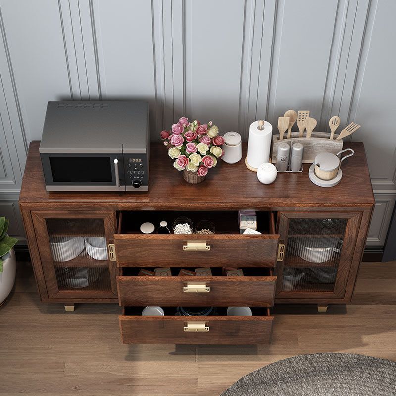 Modern Rubberwood Solid Wood Sideboard 34.5" H Brown Credenza for Dining Room Clearhalo 'buffet_sideboard' 'Buffets & Sideboards' 'Furniture' 'furniture_buffet_sideboard' 'Kitchen & Dining Furniture' 1200x1200_53fd2323-840f-4c7d-8511-26805e5665bb