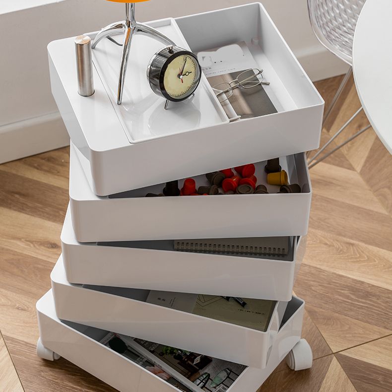 Comodino di plastica alto 28 "tavolo da notte alto con cassetti e ruote