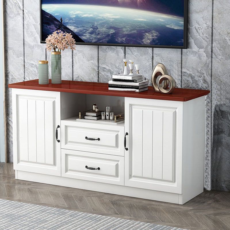 Moderne Holz -TV -Ständer Open Storage TV -Konsole mit Schubladen und Türen, 16 "D x 27,5" H