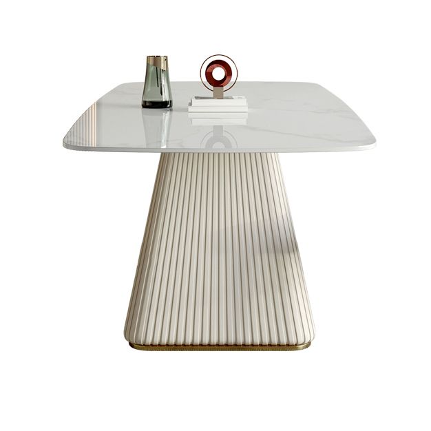 Contemporary Style Sintered Stone Dining Table with White Fixed Table and Pedestal Base Clearhalo 'Dining Room Sets' 'Dining Tables & Seating' 'dining_room_set' 'furn' 'furn_dining_room_set' 'Furniture' 'furniture_dining_room_set' 'Kitchen & Dining Furniture' 'kitchen&dining_furn' 'kitchen' 1200x1200_53febb7a-d979-4073-bdbb-652acf86892c