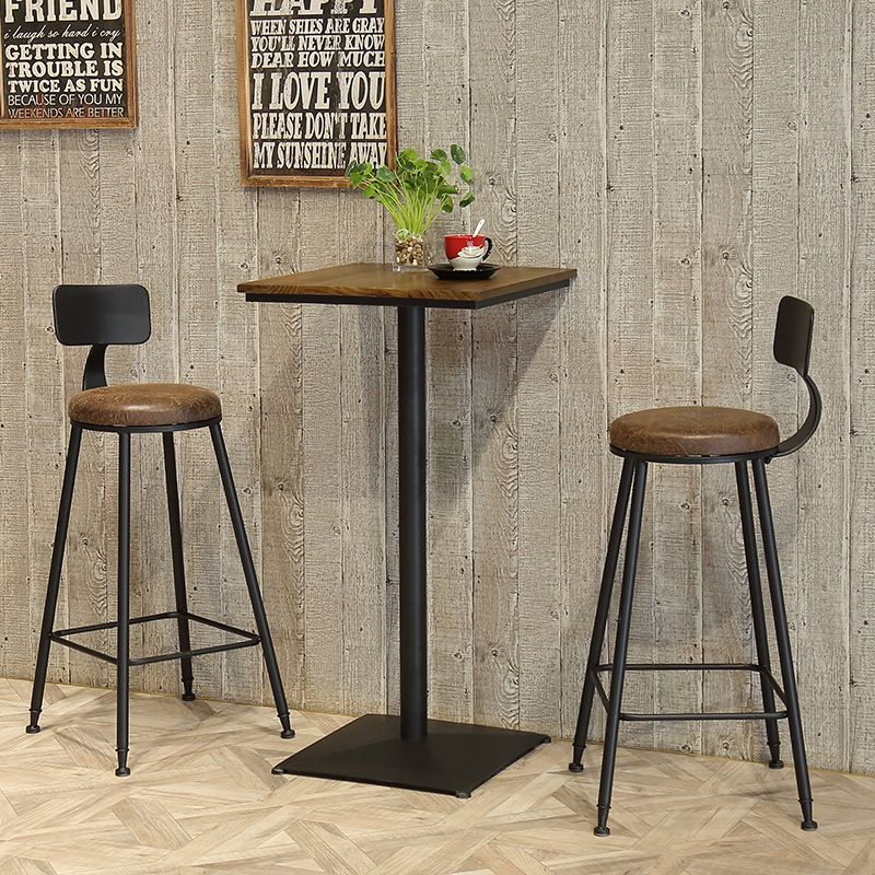 Industrial Black Iron Bar Table Wood 21.65" W Top Indoor Bistro Table with Pedestal Clearhalo 'Bar Furniture' 'Bar Tables' 'bar_tables' 'furn' 'furn_bar_tables' 'Furniture' 'furniture_bar_tables' 'Kitchen & Dining Furniture' 'kitchen&dining_furn' 'kitchen' 1200x1200_53ff0acd-3de4-4755-bbc3-53c01e7bd91b