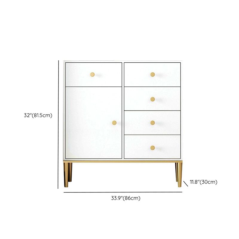 Server da pranzo del cassetto in legno ingegnerizzato bianco con gambe metalliche
