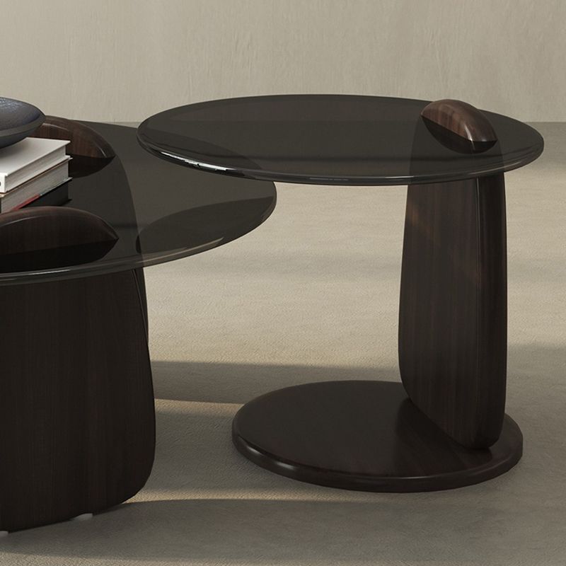 Tavolino rotondo a 2 pezzi moderno in vetro espresso nidificazione in legno tavolino