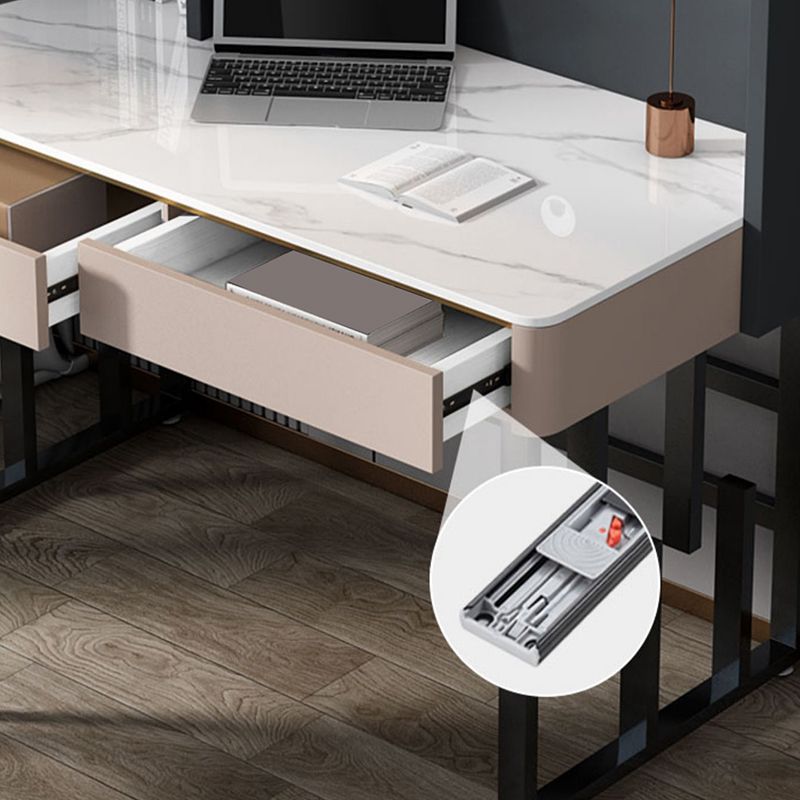 Descripción de escritura de piedra de mesa de oficina moderna de forma rectangular en gris/blanco