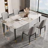 Mesa de comedor rectangular con tapa de piedra, mesa de comedor de cocina estilo Glam con patas negras